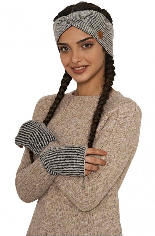 Alpakka pannebånd, MARINO, grå/sort